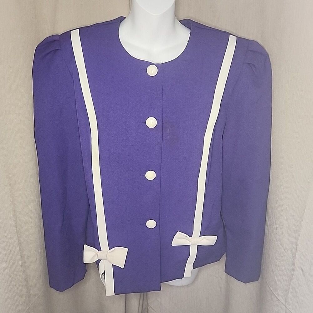 Jacket Good Times Women's Purple With White Stripes And Bows Blazer 14P Vintage